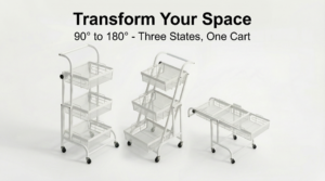 3 Tier Rolling Storage Cart 90 180 Degree Adjustable