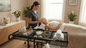 3 Tier Rolling Storage Cart Beauty Salon Organizer Scene