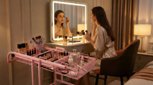 3 Tier Rolling Storage Cart Bedroom Makeup Station Scene