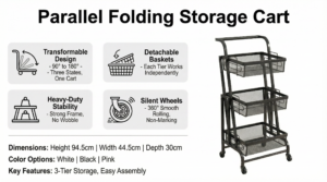 3 Tier Rolling Storage Cart Key Features