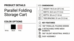 3 Tier Rolling Storage Cart Product Details