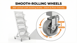 4 Tier Rolling Storage Cart 360° Swivel Wheels with Brake