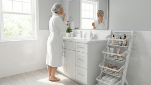 4 Tier Rolling Storage Cart Bathroom Toiletries Storage Scene