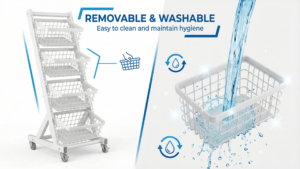 4 Tier Rolling Storage Cart Detachable Washable Baskets