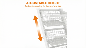 4 Tier Rolling Storage Cart Height Adjustable Shelves