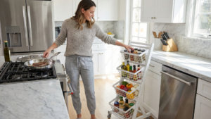 4 Tier Rolling Storage Cart Kitchen Cooking Supplies Storage Scene