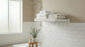 Foldable Wall Mounted Storage Rack Bathroom Towel Storage Scene