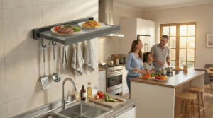 Foldable Wall Mounted Storage Rack Kitchen Prep Station Scene