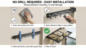 Foldable Wall Mounted Storage Rack No Drill Installation Steps