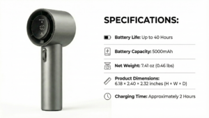Long Lasting Battery Handheld Fan Product Specifications