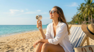 Long Lasting Battery Handheld Fan Travel Vacation Scene