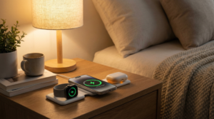 Foldable Magnetic Wireless Charger Bedroom Usage Scene