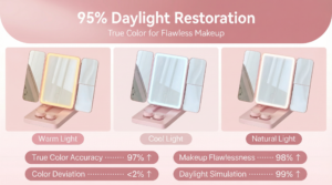 LED Foldable Makeup Mirror 95 True Color 3 Color Light Modes