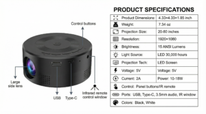 Mini Portable Projector Product Specifications
