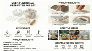 Multi Functional Deep Fryer Set Detailed Product Features Design