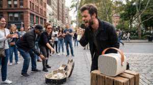 Portable Bluetooth Karaoke Speaker Set Outdoor Street Performance Scene