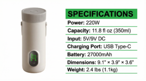 Portable Cordless Electric Water Cup Product Specifications
