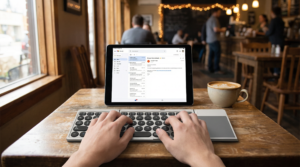 Tri Fold Wireless Touch Keyboard On the Go Working Scene