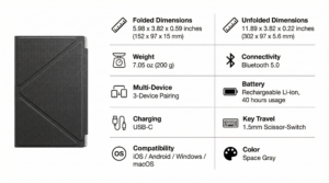 Tri Fold Wireless Touch Keyboard Product Specifications Chart